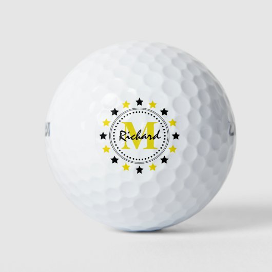 Black Gold Stars Monogram Golfball (Vorderseite)