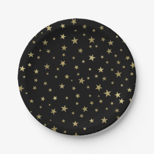 Black & Gold Stars Starry Night Celestial Party Pappteller