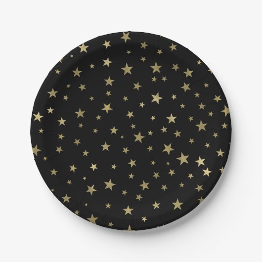 Black & Gold Stars Starry Night Celestial Party Pappteller (Vorderseite)