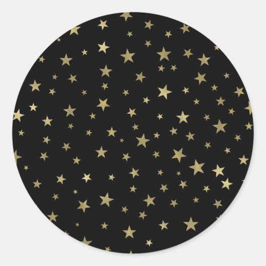 Black & Gold Stars Starry Night Celestial Party Runder Aufkleber (Vorderseite)
