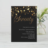 Black Gold Sterne eleganter Luxus 70. Geburtstag Einladung (Stehend Vorderseite)