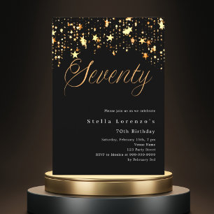 Black Gold Sterne eleganter Luxus 70. Geburtstag Einladung