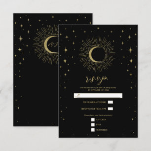 Black & Gold Sterne Himmelssonne Mond RSVP Karte