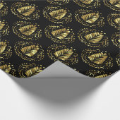 Black & Gold Stilisierte Feather Moderne Damasken Geschenkpapier (Ecke)