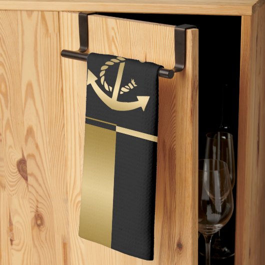 Black & Gold Streifen mit Ankervorrichtung für Was Geschirrtuch (Drittel gefaltet)