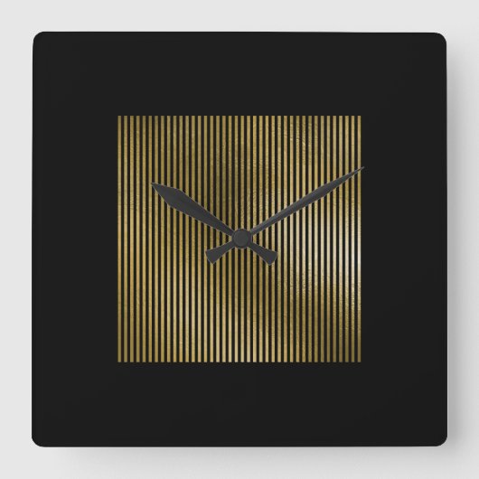 Black Gold Streifen Sepia Minimal Name Geometry Lu Quadratische Wanduhr (Vorderseite)