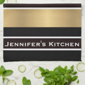 Black Gold Streifen Streifen Streifen Striping Küc Geschirrtuch (Gefaltet)