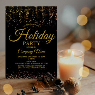 Black Gold String Lights Corporate Holiday Party Einladung