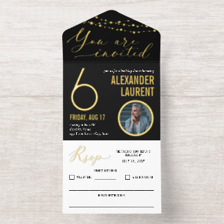 Black Gold String Lights Foto Meilenstein Geburtst All-in-One-Einladung