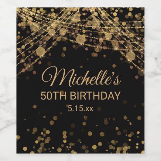 Black Gold String Lights Glitzer Erwachsene Geburt Weinetikett (Einzelnes Label)