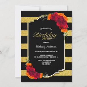 Black Gold Strip Floral Geburtstag Abendessen Einladung