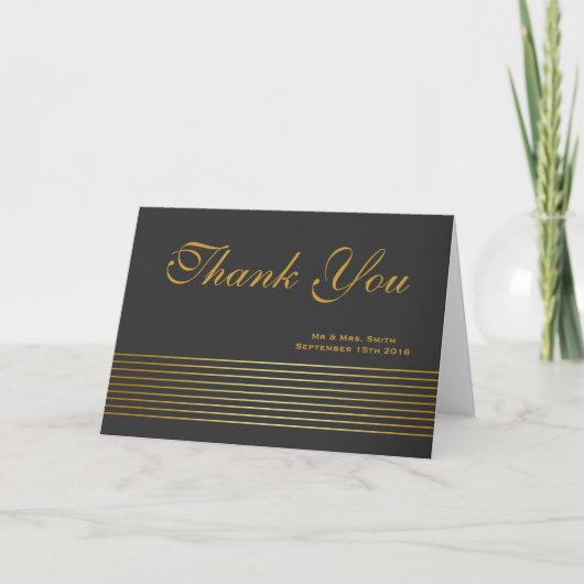 Black Gold Strip Sleek Danke Karte (Vorderseite)