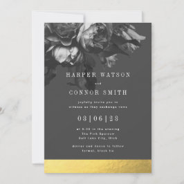 Black Gold Stripe Rose Bouquet Wedding Einladung