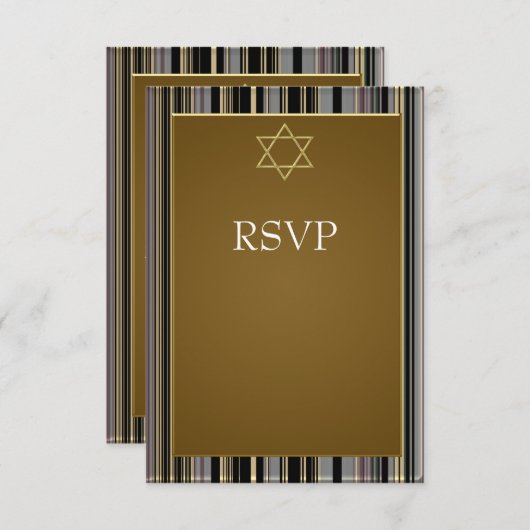 Black Gold Stripe Star von David Bar Mitzvah RSV RSVP Karte (Vorne/Hinten)
