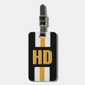 Black & gold striped Shadow Monogram Vacation Gepäckanhänger (Vorderseite vertikal)