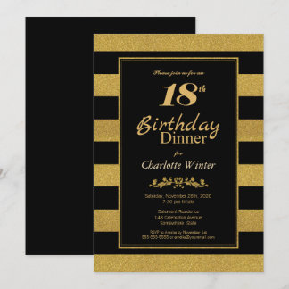 Black Gold Striping 18. Geburtstag Abendessen Einladung