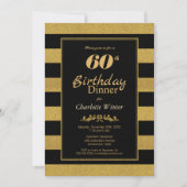 Black Gold Striping 60. Geburtstag Abendessen Einladung (Vorderseite)