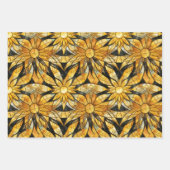 Black & Gold Sunburst Wrapping Paper Flat Set 3 Geschenkpapier Set (Vorderseite)
