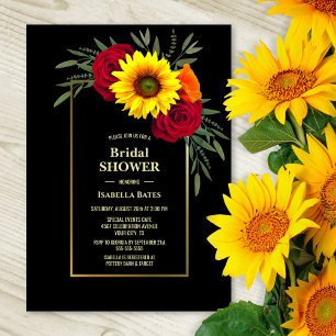 Black Gold Sunflower Burgundy Rose Brautparty Einladung