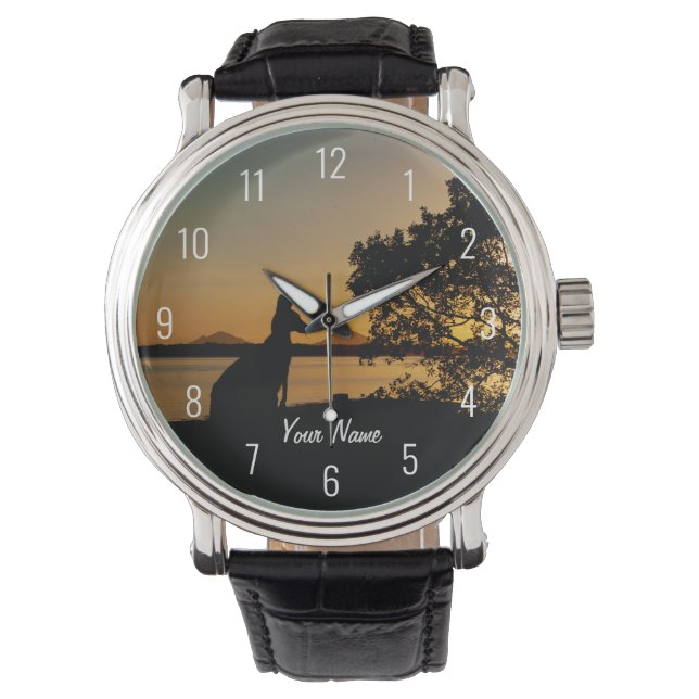 Black & Gold Sunset Australia Kangaroo Landschaft Armbanduhr (Vorderseite)