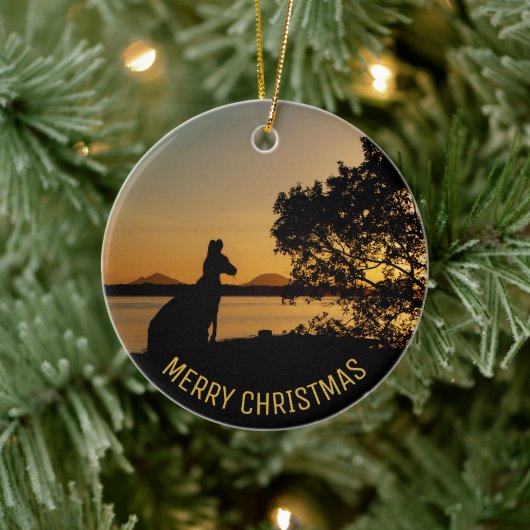 Black & Gold Sunset Kangaroo Tree Foto Australien Keramik Ornament (Baum)