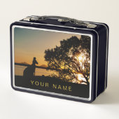 Black & Gold Sunset Kangaroo Tree Silhouette Metall Brotdose (Rückseite)