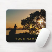Black & Gold Sunset Kangaroo Tree Silhouette Mousepad (Mit Mouse)