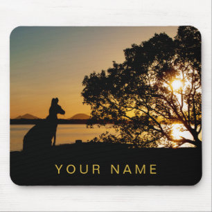 Black & Gold Sunset Kangaroo Tree Silhouette Mousepad