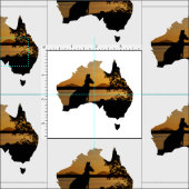 Black & Gold Sunset Kangaroo Tree Silhouette Stoff (Kachel)