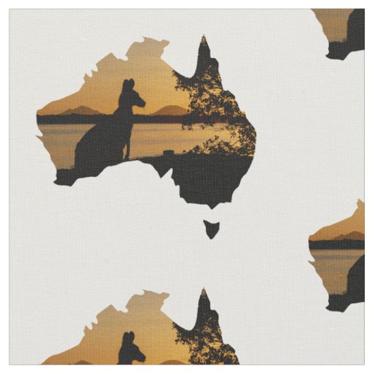 Black & Gold Sunset Kangaroo Tree Silhouette Stoff (Nahaufnahme)