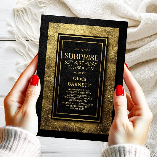 Black Gold Surprise 55th Birthday Party Einladung