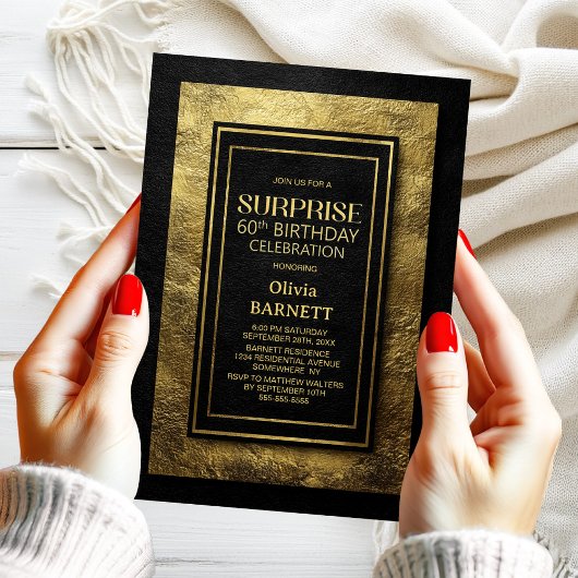 Black Gold Surprise 60th Birthday Party Einladung