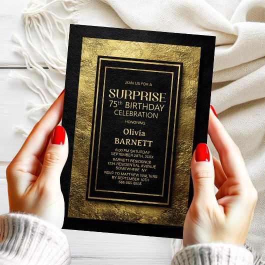 Black Gold Surprise 75th Birthday Party Einladung