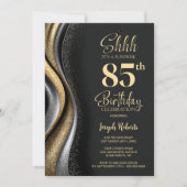 Black Gold Surprise 85th Birthday Party Einladung (Vorderseite)