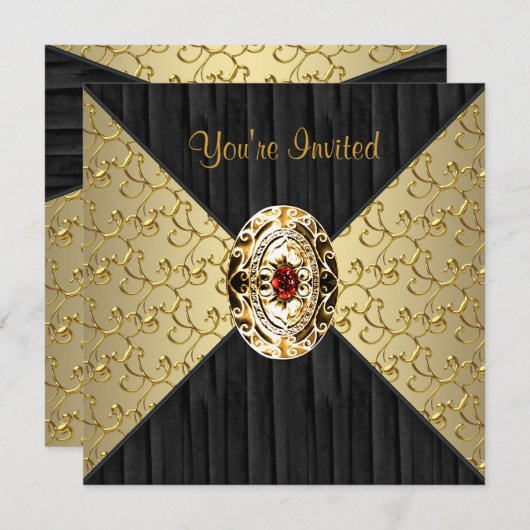 Black Gold Swirl Black Gold Party Einladung (Vorne/Hinten)