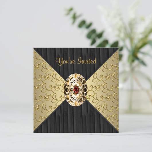 Black Gold Swirl Black Gold Party Einladung (Stehend Vorderseite)