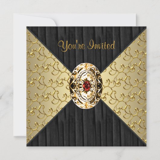 Black Gold Swirl Black Gold Party Einladung (Vorderseite)