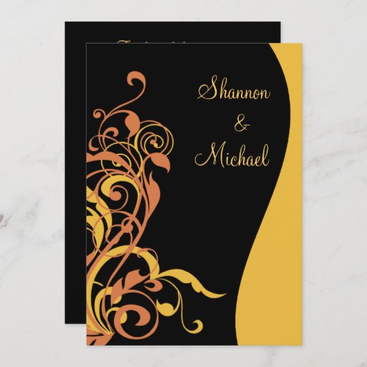Black Gold Swirl Einladung zur Hochzeit (Vorne/Hinten)