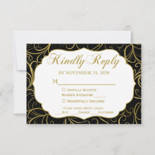 Black Gold Swirl UAWG Wedding Response mit Mahlzei RSVP Karte