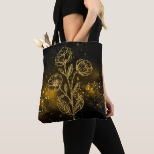Black & Gold Tag Gold Blume Tasche