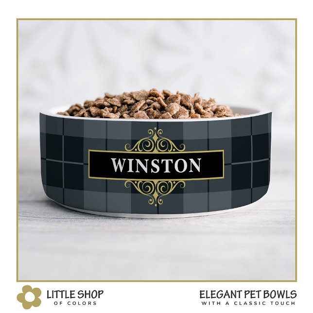 Black Gold Tartan Kariert kundenspezifisch Napf (Von Creator hochgeladen)