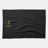 Black & Gold Text Name Sleek Script Monogram Geschirrtuch (Horizontal)