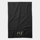 Black & Gold Text Name Sleek Script Monogram Geschirrtuch (Vertikal)