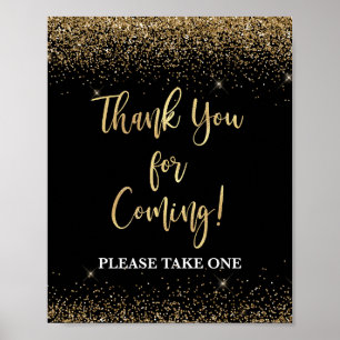 Black & Gold Thank You For Coming Favor Table Sign Poster