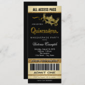 Black Gold Ticket Quinceanera Masquerade Party Einladung (Vorne/Hinten)