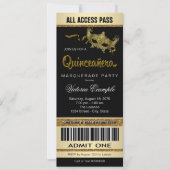 Black Gold Ticket Quinceanera Masquerade Party Einladung (Vorderseite)