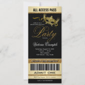 Black Gold Ticket Style Masquerade Party Einladung (Vorderseite)