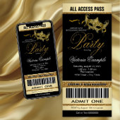 Black Gold Ticket Style Masquerade Party Einladung