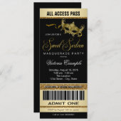 Black Gold Ticket Style Sweet 16 Masquerade Party Einladung (Vorne/Hinten)