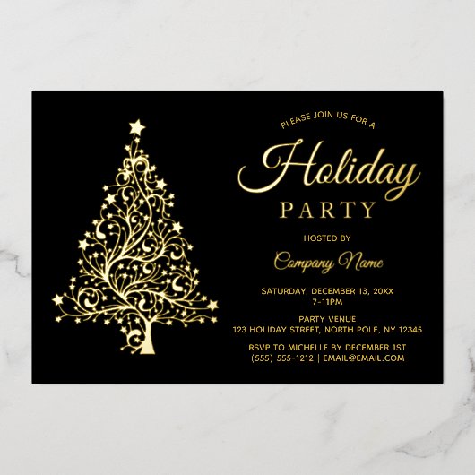 Black Gold Tree Corporate Holiday Party Folieneinladung (Vorderseite)